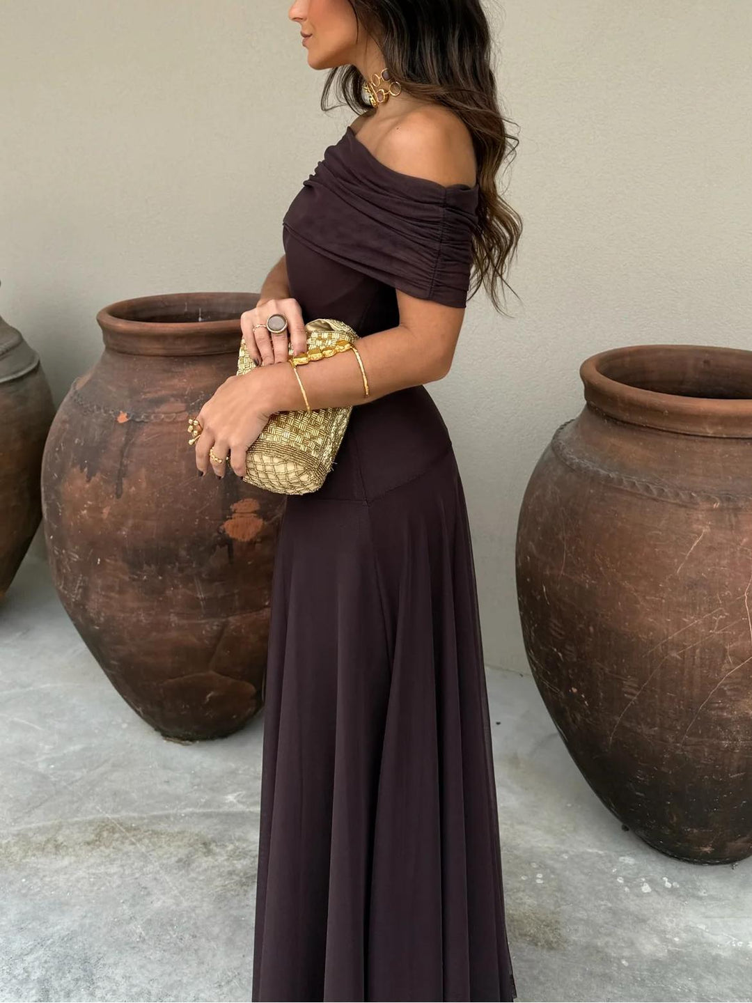 Off Shoulder Chiffon Maxi Dress 4