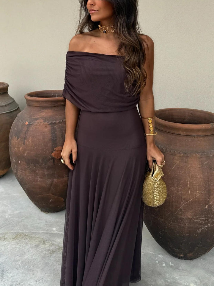Off Shoulder Chiffon Maxi Dress 8