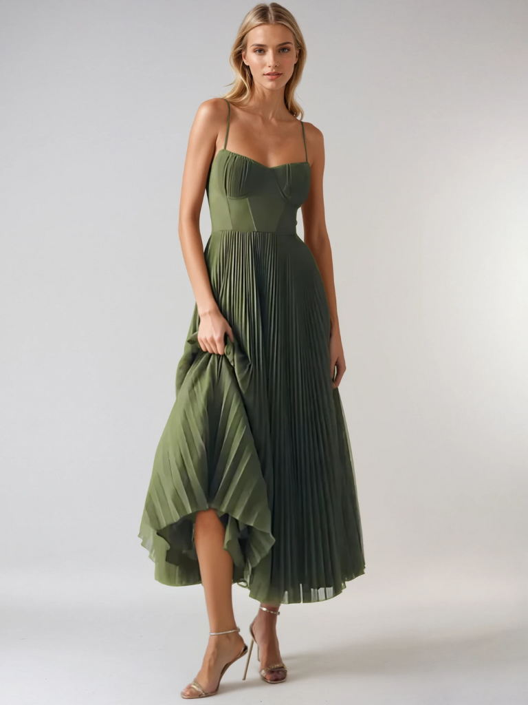 Women's Sculpted Pleated Maxi Dress