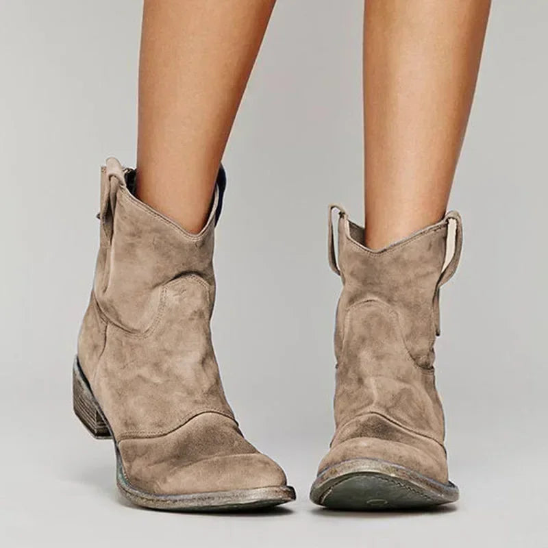 Western Ankle Boots with Classic Shape and Decorative Detail for Women