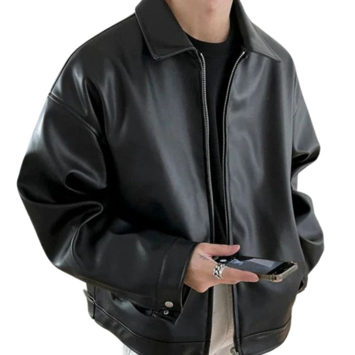 Oversized Bomber Jacket with Zip Closure and Streetwear Style for Men
