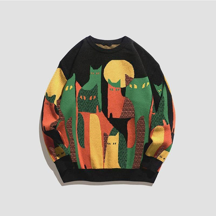 Women’s Cat Print Sweater | Colorful Graphic Pullover