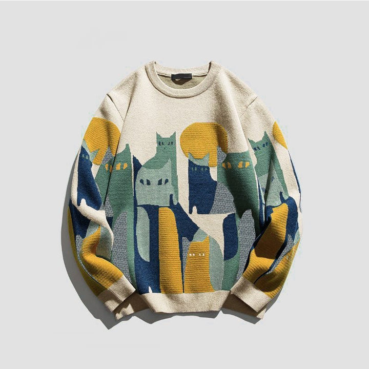 Women’s Cat Print Sweater | Colorful Graphic Pullover