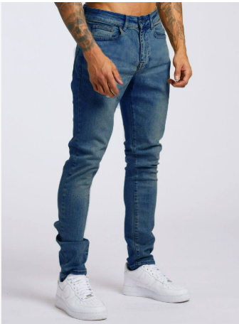 Mid Waist Slim Cut Jeans with Clean Style for Men