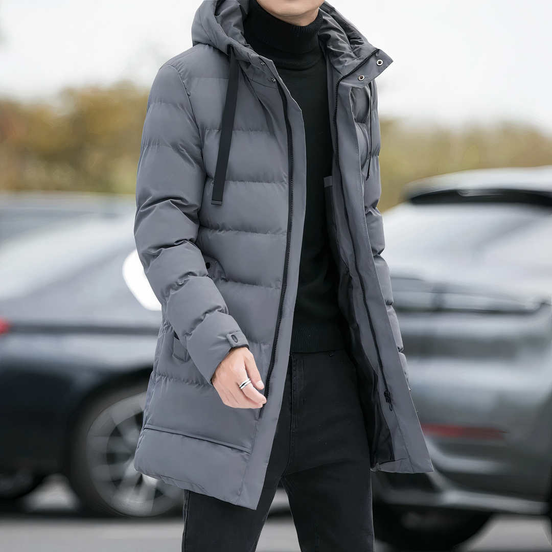 Long Hooded Winter Coat with Relaxed Silhouette for Men