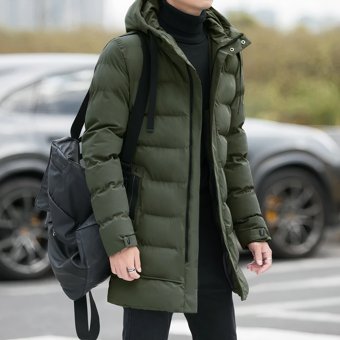 Long Hooded Winter Coat with Relaxed Silhouette for Men