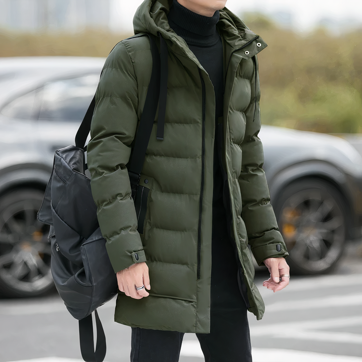 Long Hooded Winter Coat with Relaxed Silhouette for Men