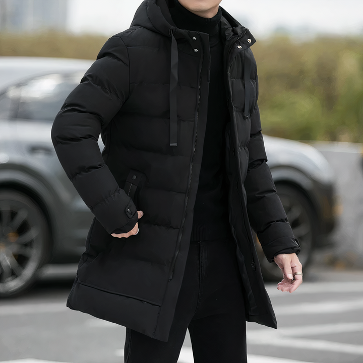 Long Hooded Winter Coat with Relaxed Silhouette for Men