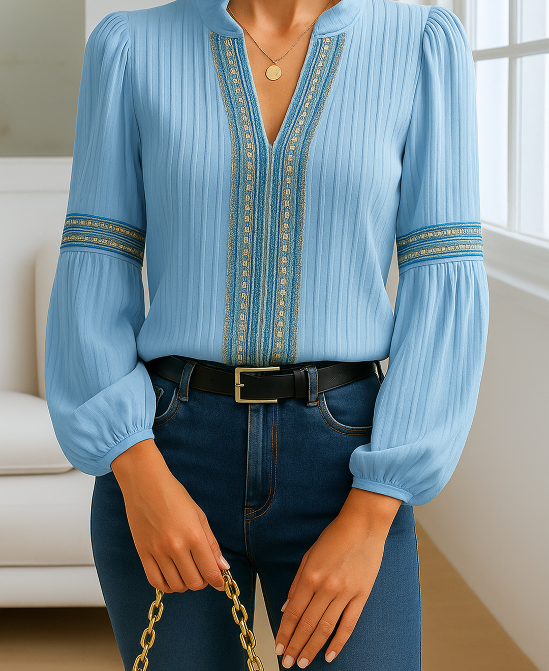 Women's Vintage V-Neck Blouse