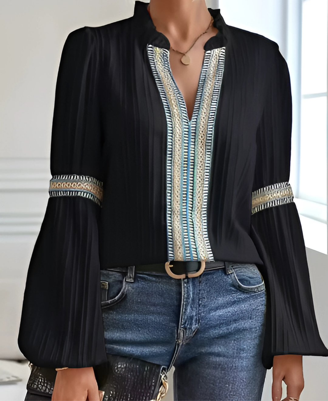 Women's Vintage V-Neck Blouse