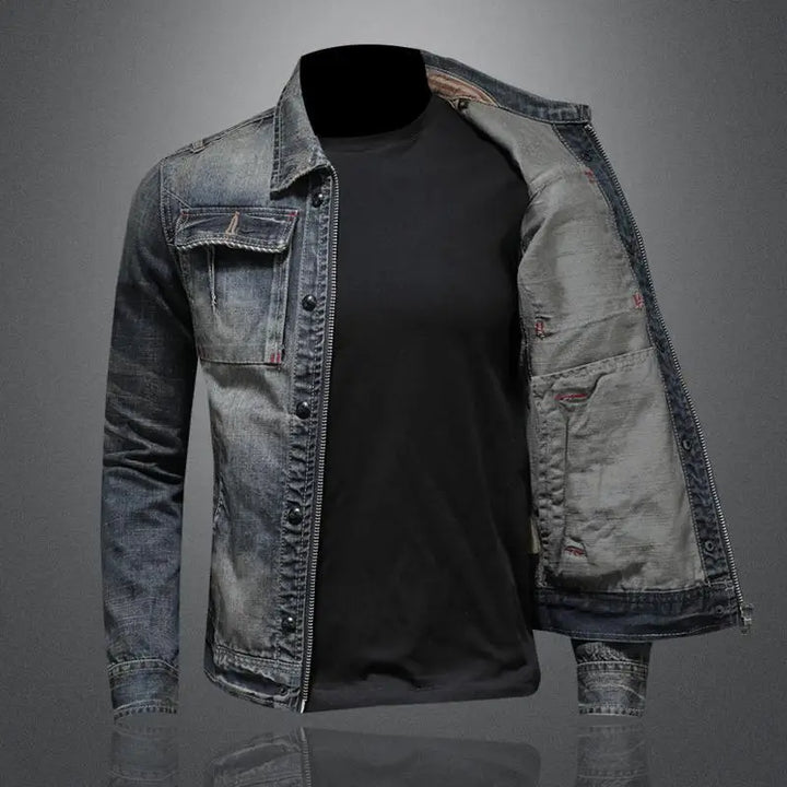 Retro Style Jacket with Patchwork Detail for Men