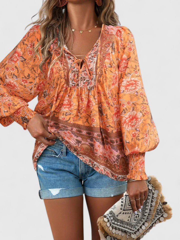 Women's Floral Boho Puff Sleeve Blouse