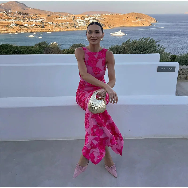 Women's Pink Floral Maxi Dress