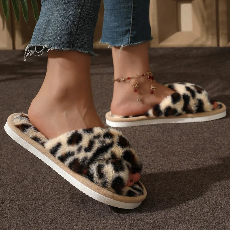 Open Toe Indoor Slippers with Cross Strap Design for Women