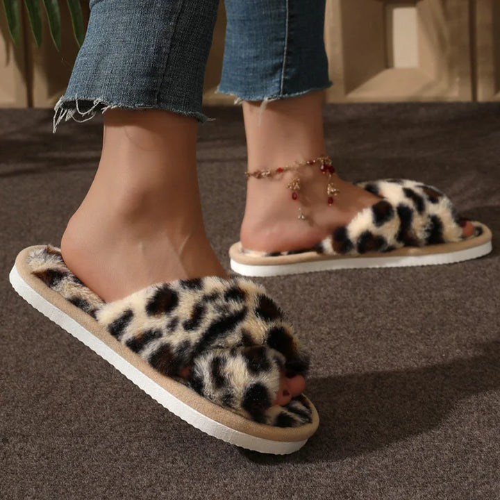 Open Toe Indoor Slippers with Cross Strap Design for Women