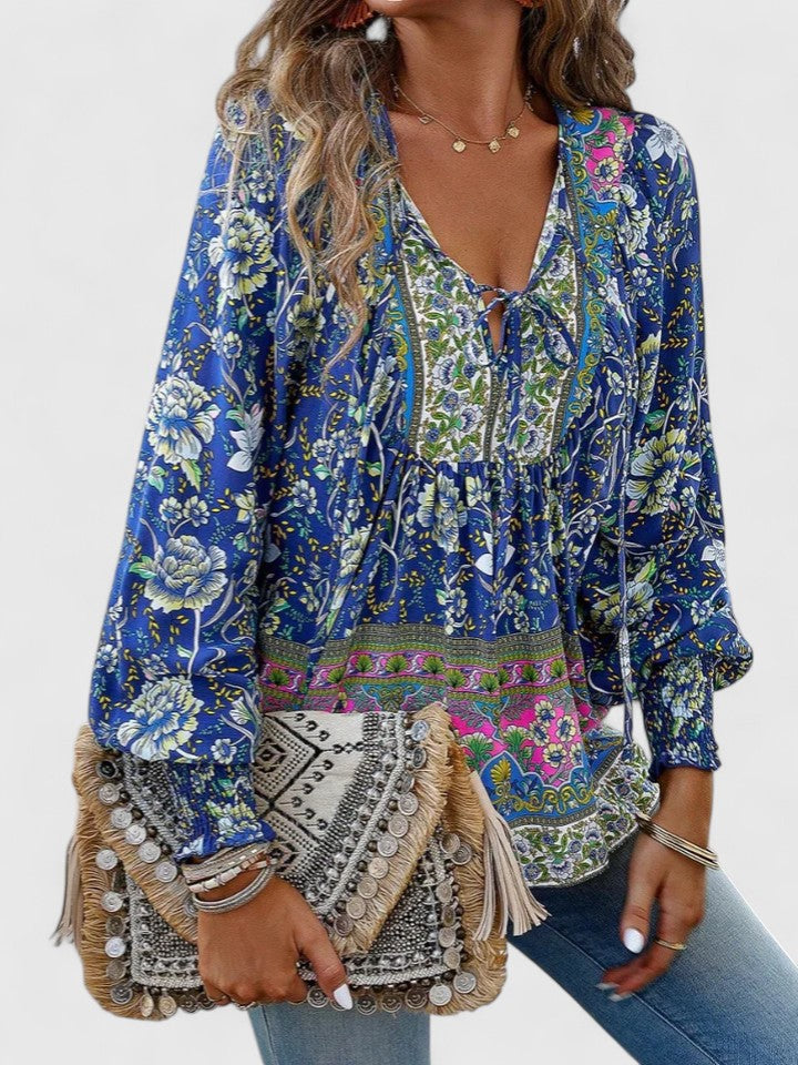 Women's Floral Boho Puff Sleeve Blouse