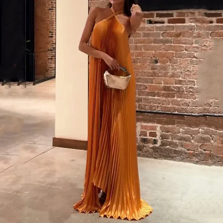 Women's Pleated Halter Wedding Maxi Dress