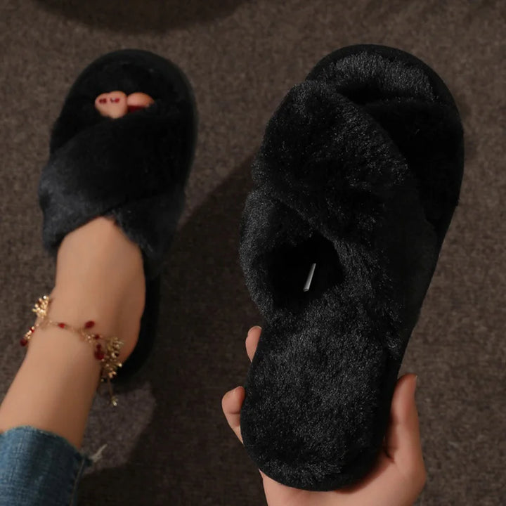 Open Toe Indoor Slippers with Cross Strap Design for Women