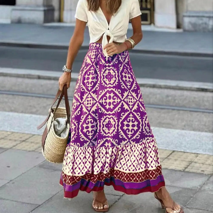 Summer Maxi Skirt with High Waist and Patterned Design for Women
