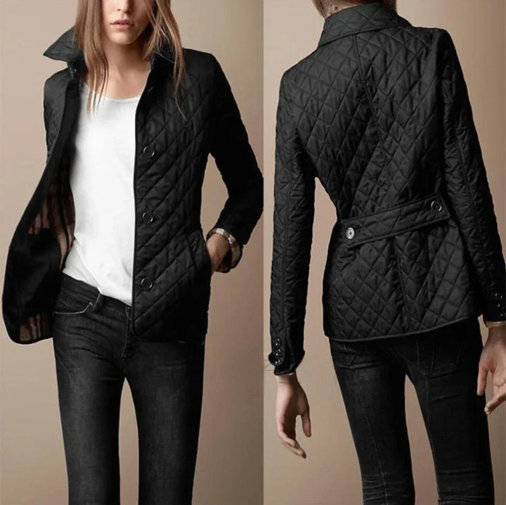 Diamond Quilted Casual Jacket with Button Front for Women