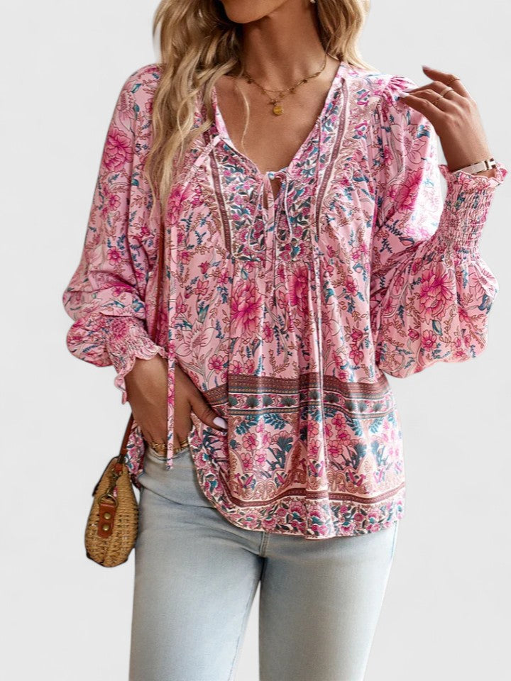 Women's Floral Boho Puff Sleeve Blouse