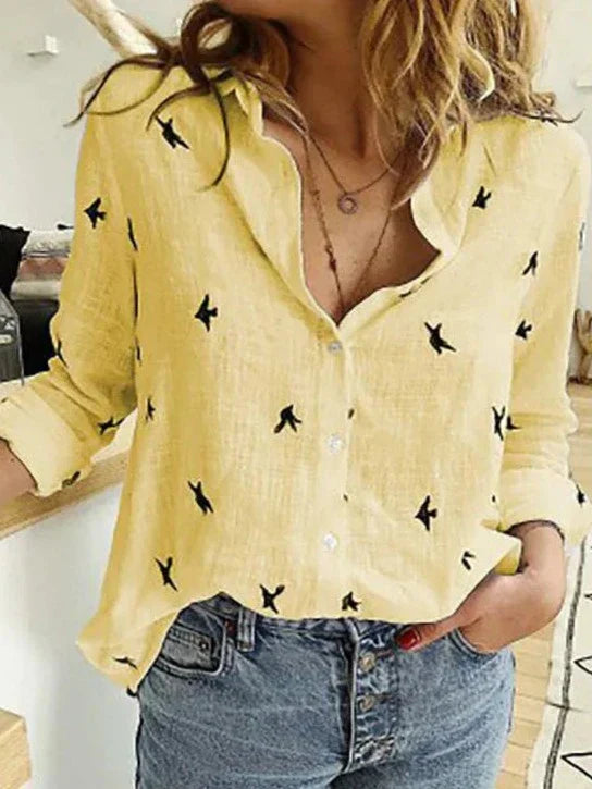 Women's Bird Print Button Shirt