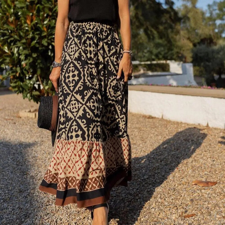 Summer Maxi Skirt with High Waist and Patterned Design for Women