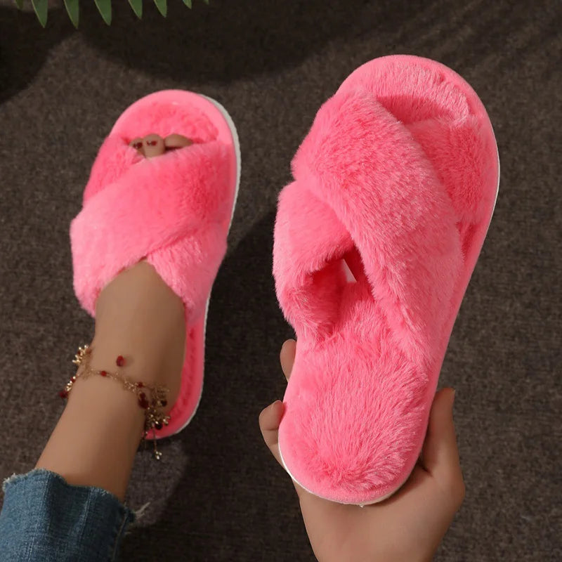 Open Toe Indoor Slippers with Cross Strap Design for Women