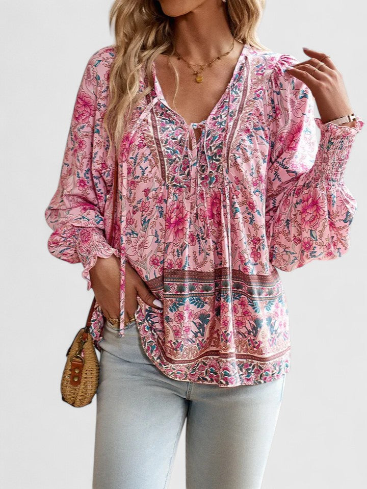 Women's Floral Boho Puff Sleeve Blouse