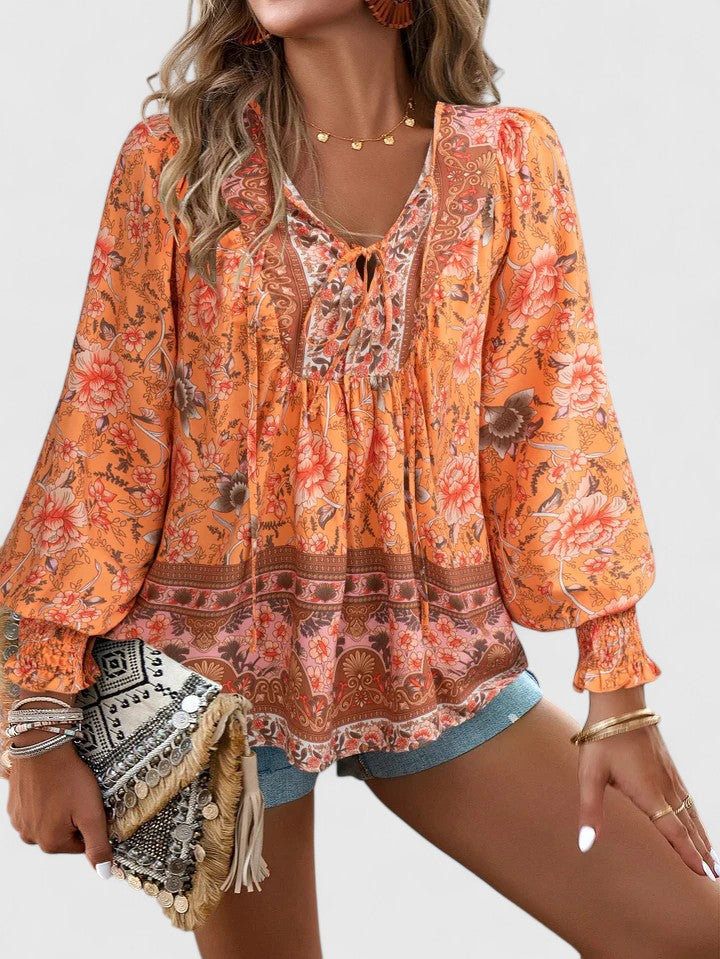 Women's Floral Boho Puff Sleeve Blouse