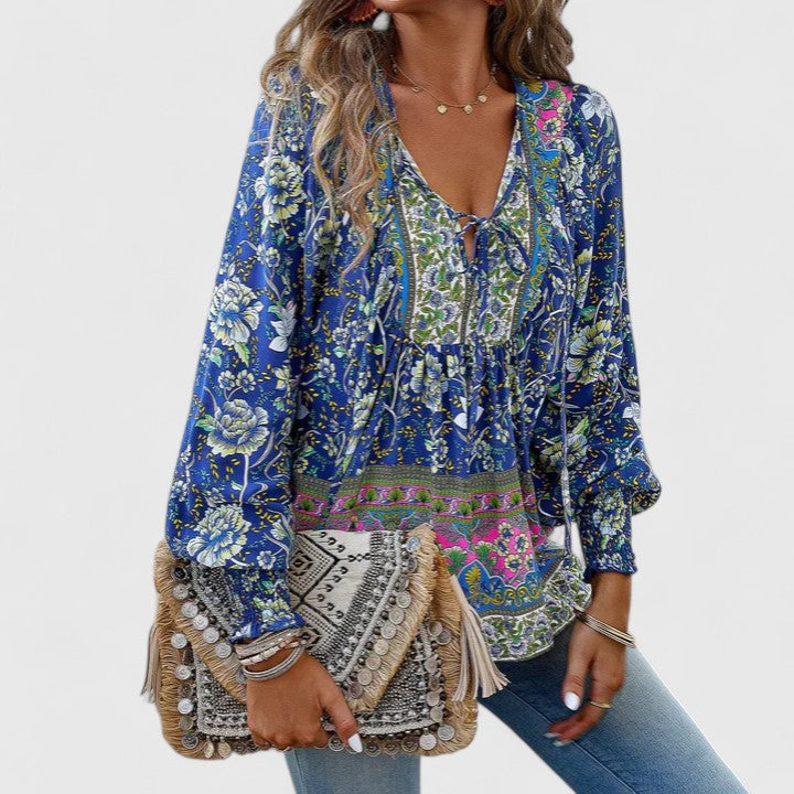 Women's Floral Boho Puff Sleeve Blouse