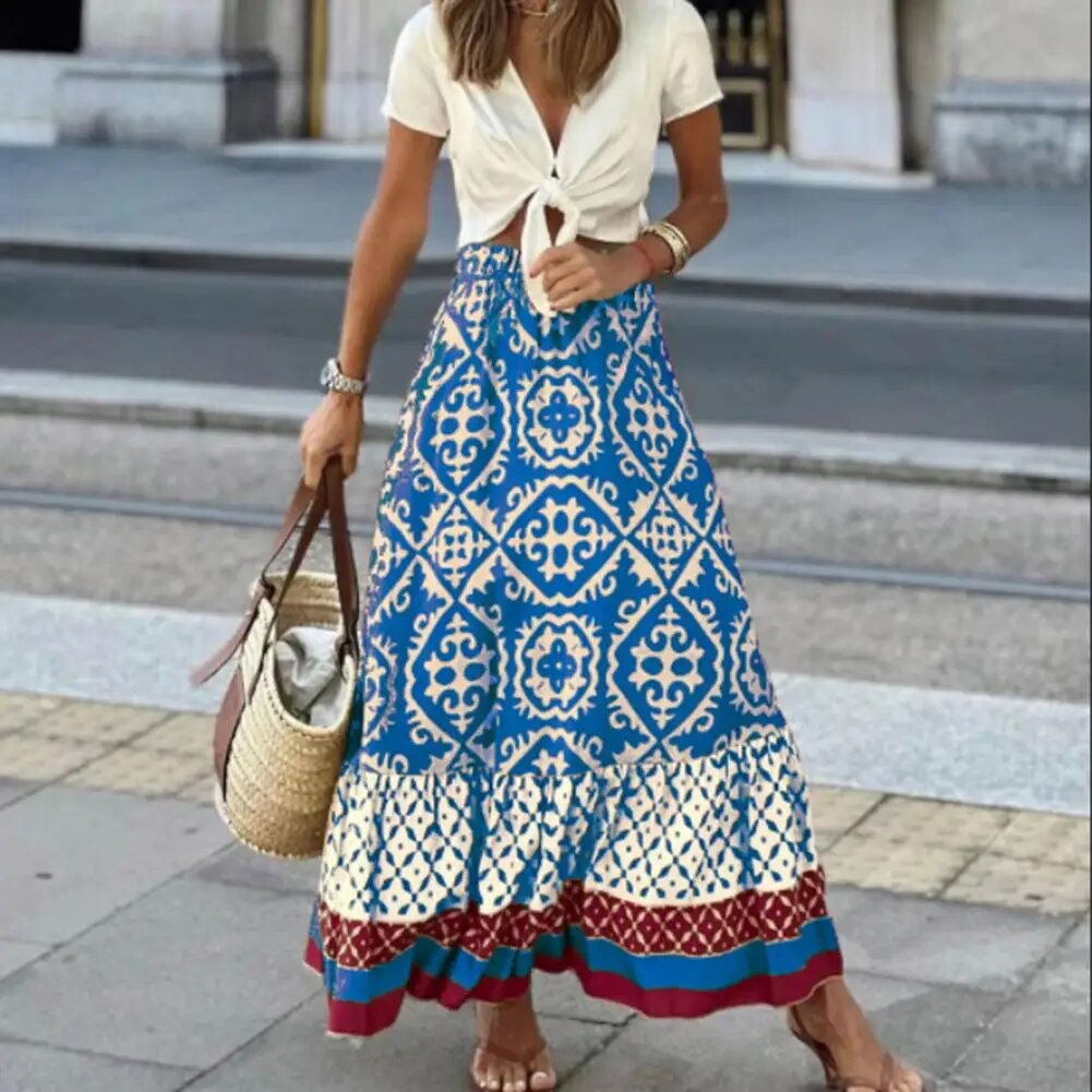Summer Maxi Skirt with High Waist and Patterned Design for Women