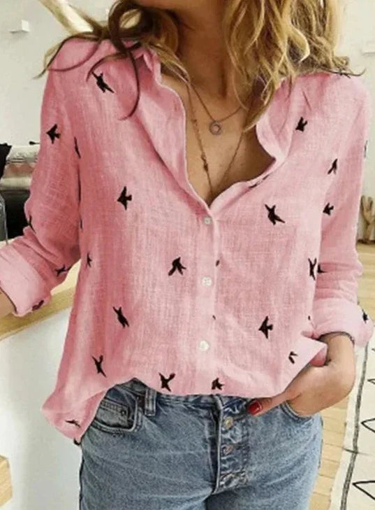 Women's Bird Print Button Shirt