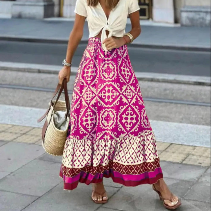 Summer Maxi Skirt with High Waist and Patterned Design for Women