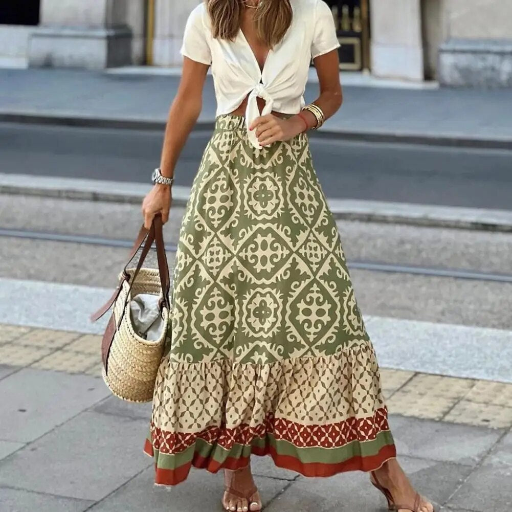 Summer Maxi Skirt with High Waist and Patterned Design for Women
