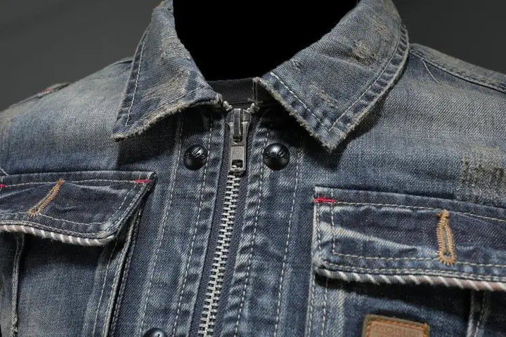 Retro Style Jacket with Patchwork Detail for Men