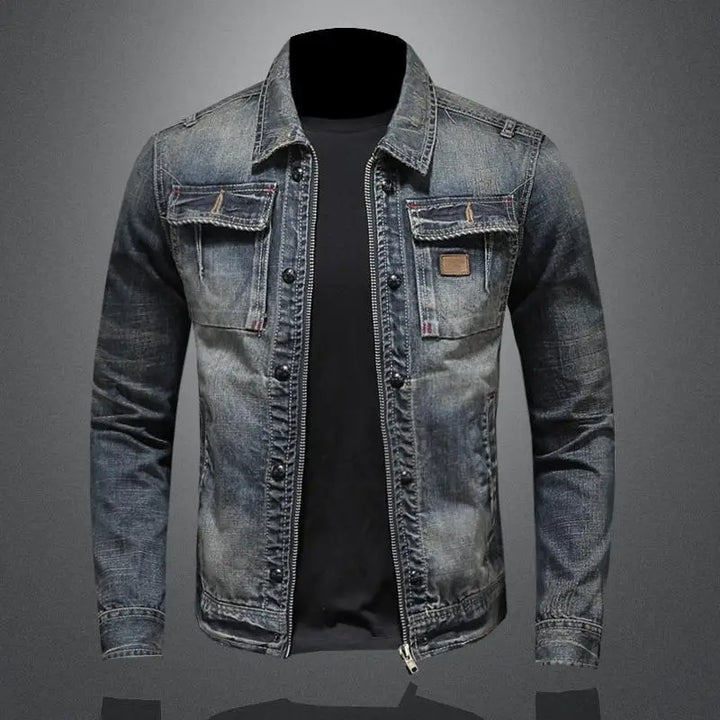 Retro Style Jacket with Patchwork Detail for Men