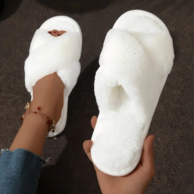 Open Toe Indoor Slippers with Cross Strap Design for Women