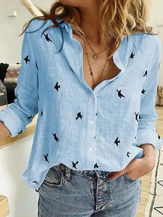 Women's Bird Print Button Shirt