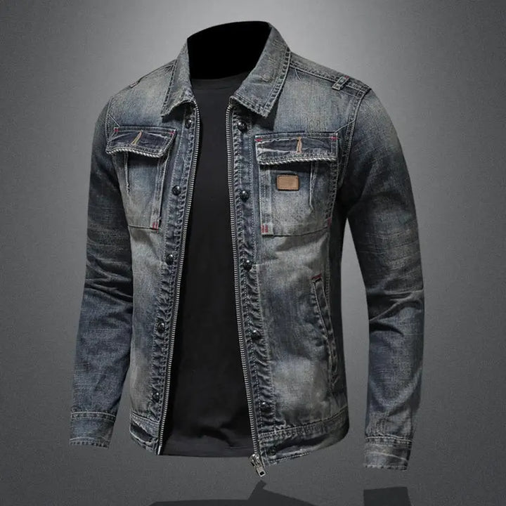 Retro Style Jacket with Patchwork Detail for Men