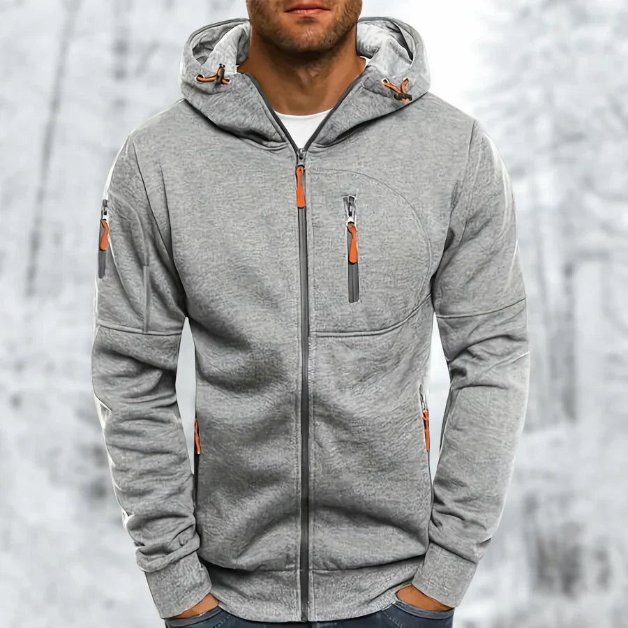 Zip Up Hooded Jacket with Clean Modern Design for Men