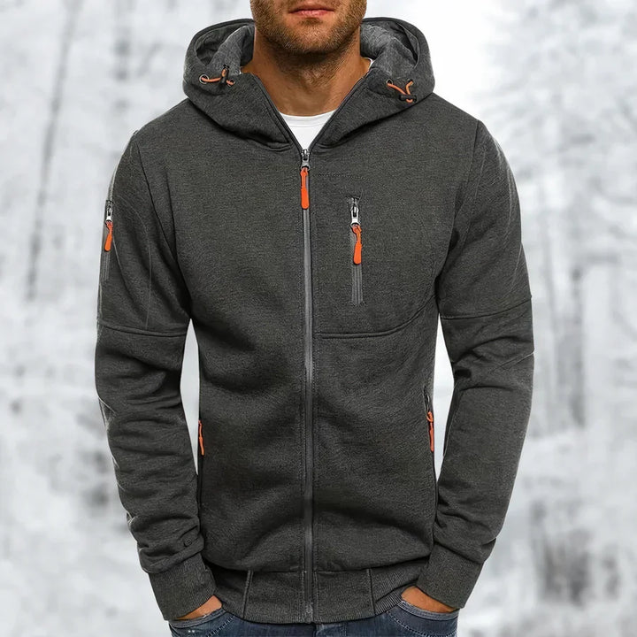 Zip Up Hooded Jacket with Clean Modern Design for Men