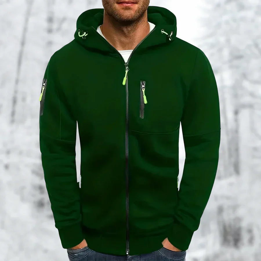 Zip Up Hooded Jacket with Clean Modern Design for Men