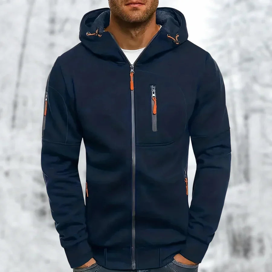 Zip Up Hooded Jacket with Clean Modern Design for Men