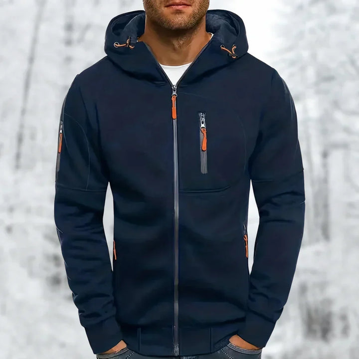 Zip Up Hooded Jacket with Clean Modern Design for Men