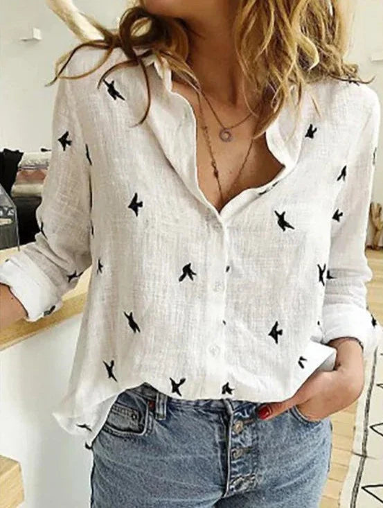 Women's Bird Print Button Shirt