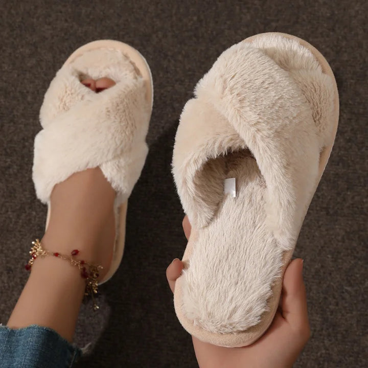 Open Toe Indoor Slippers with Cross Strap Design for Women