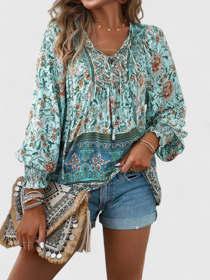 Women's Floral Boho Puff Sleeve Blouse