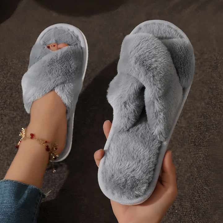 Open Toe Indoor Slippers with Cross Strap Design for Women