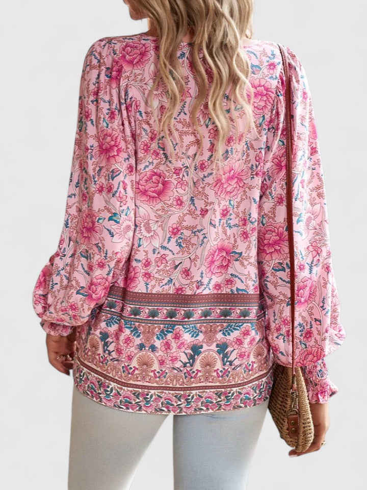 Women's Floral Boho Puff Sleeve Blouse